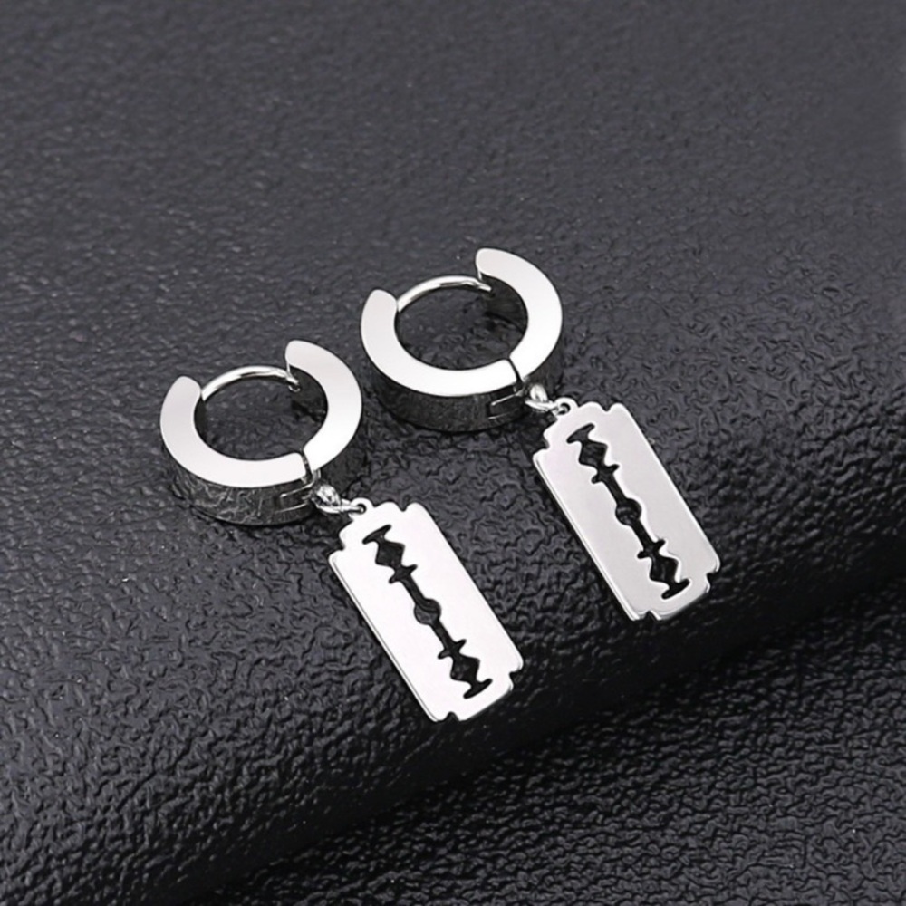 Titanium Steel Razor Blade Shape Dangle Drop Earrings for Men Women Punk Hip Hop